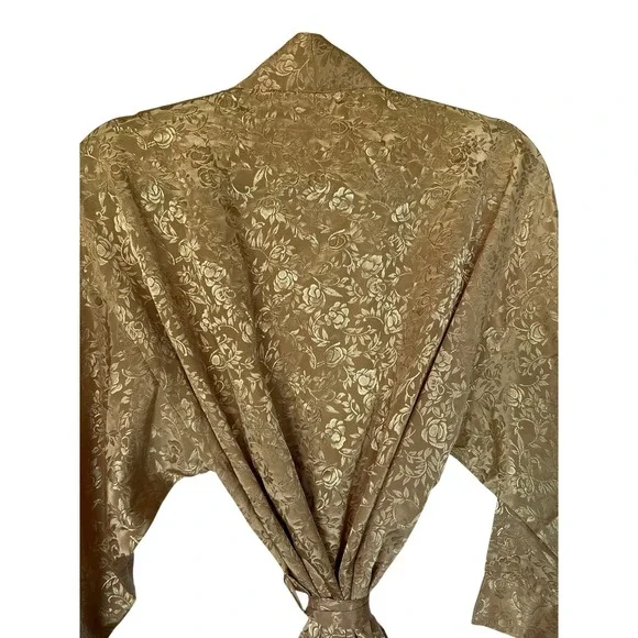 Avon Gold Floral Jacquard Robe Kimono Satin Feel Belted Vintage 80/90s S/M - Picture 8 of 12
